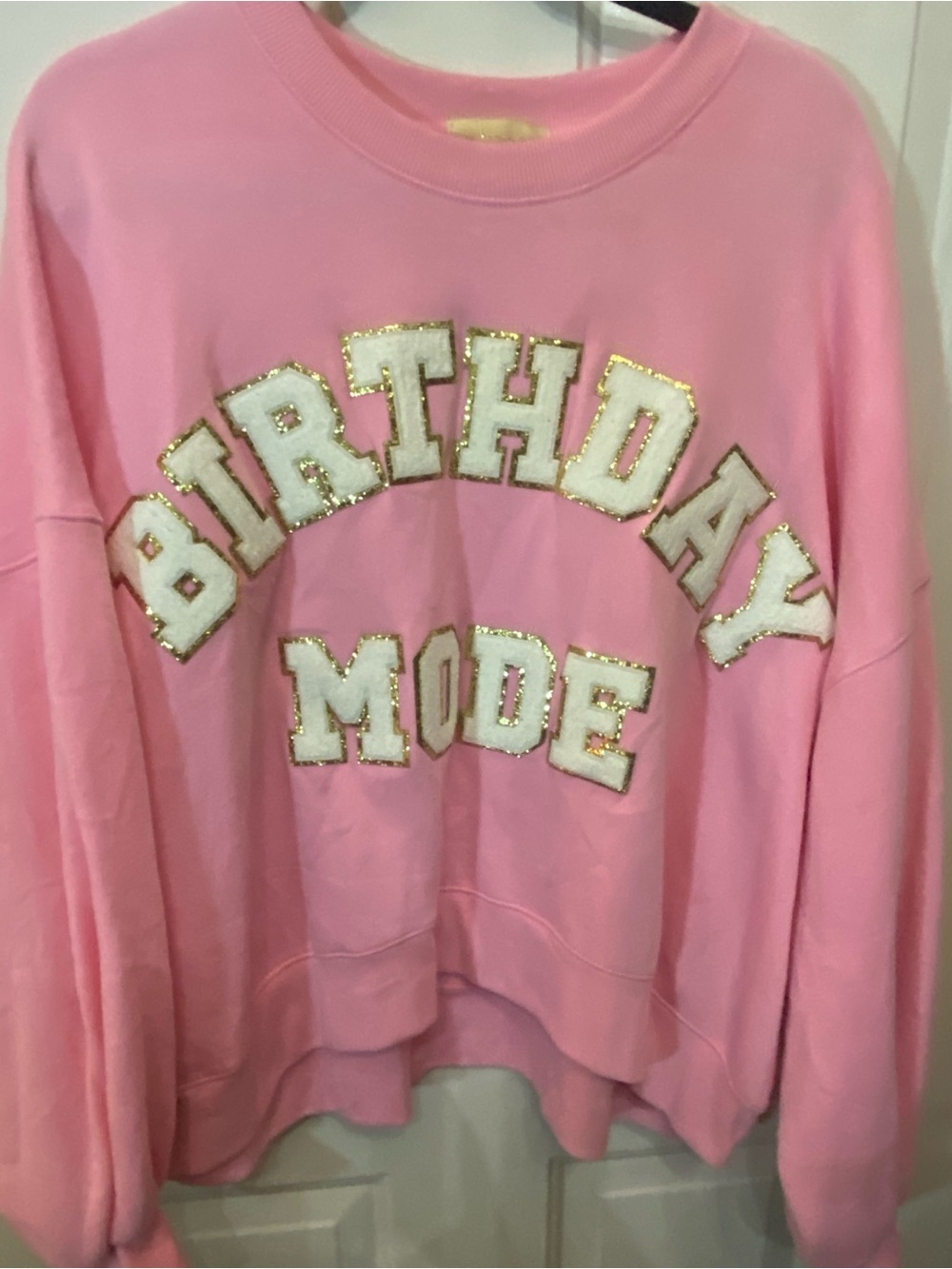 Judith March Pink "Birthday Mode" Gold-Trim Sweatshirt NWOT
